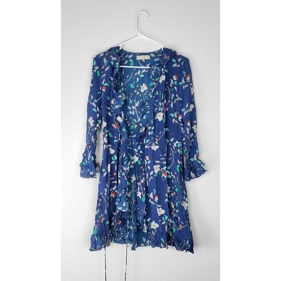 Paloma Blue Fiesta Wrap Silk Long Sleeve Mini Dress L - Picture 3 of 7